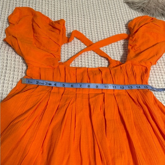 Bright Orange Puff Sleeve Mini Dress - Picture 11 of 13